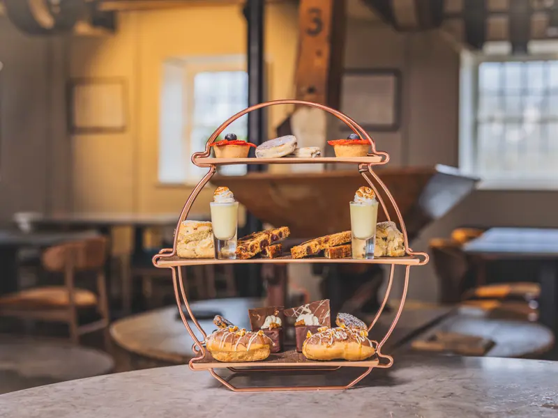 Afternoon tea on a stand at Black Pool Mill